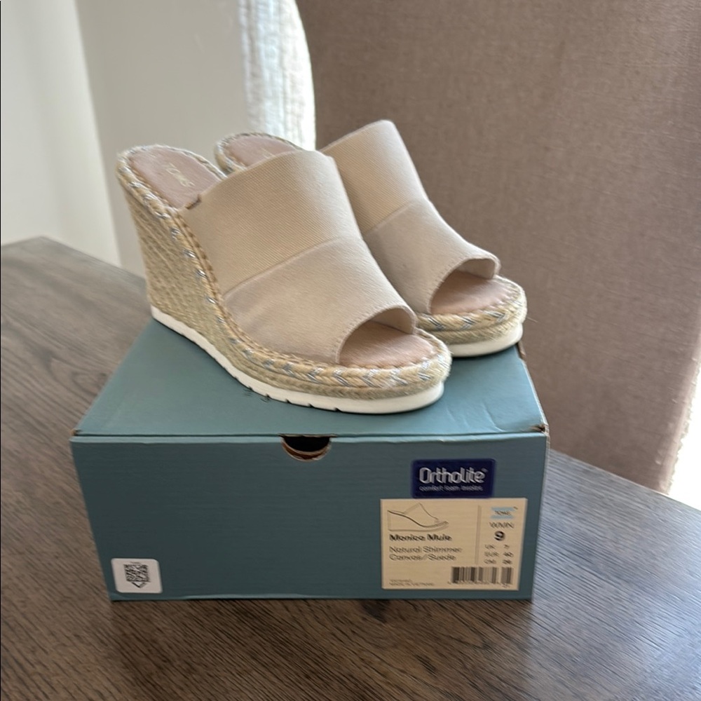 Toms Tan Wedge Sandals with Suede Upper